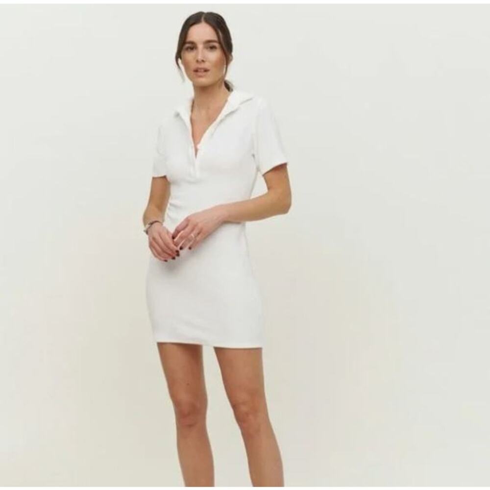 Reformation Women's‎ S White NWT Stefana Knit Short Sleeve Terry Mini Dress